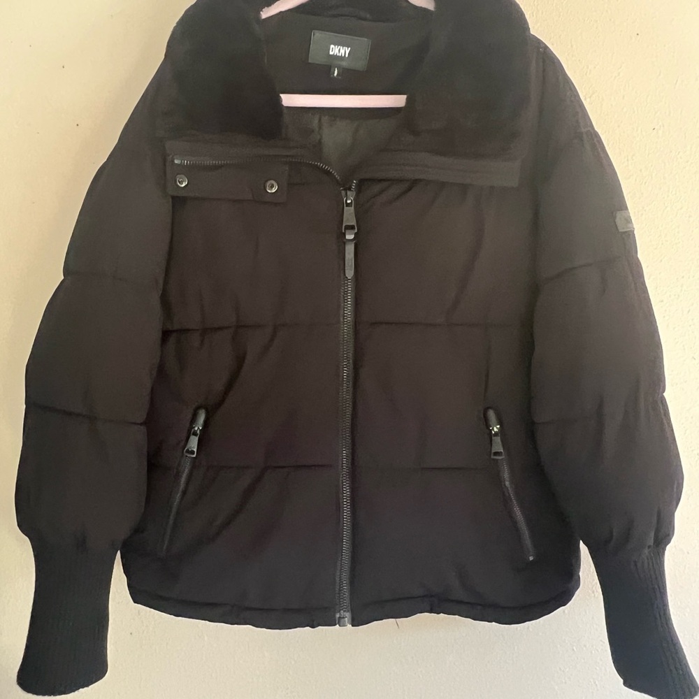 DKNY Women's Black Puffer Coat Large